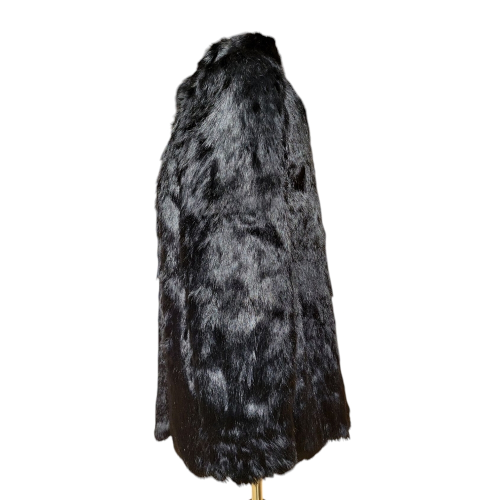 60's-70's Vintage Somerset Fur Black Rabbit Chic Chinese Collar Fur Coat Sz M - Picture 9 of 10